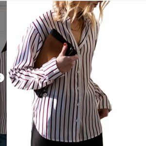 New Rag & Bone White Red Striped 100% Silk button down shirt L 10-12